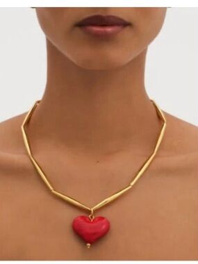 Tohum Cuore Necklace 24k Gold plated Chain Necklace Red Heart Pendant with box